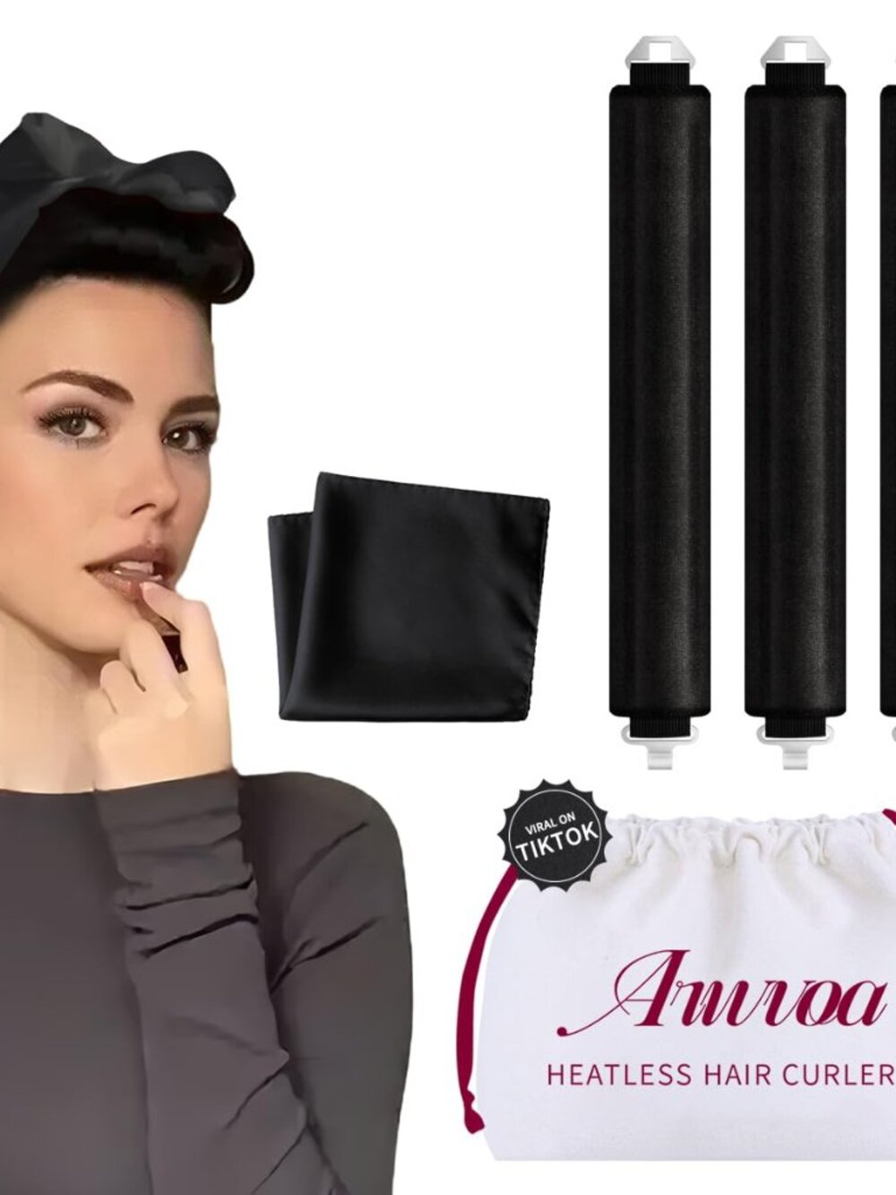 ✨ VIRAL TikTok Heatless Hair Curler Set by Amvoa - Satin Rollers & Turban Kit fo